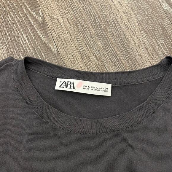 EUC Zara Charcoal Long Sleeve Crewneck Knit Top Sz Large Fitted Minimal Layering - Picture 15 of 16